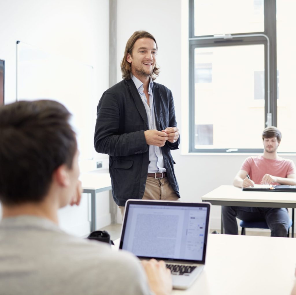 Teacher and students in social media course