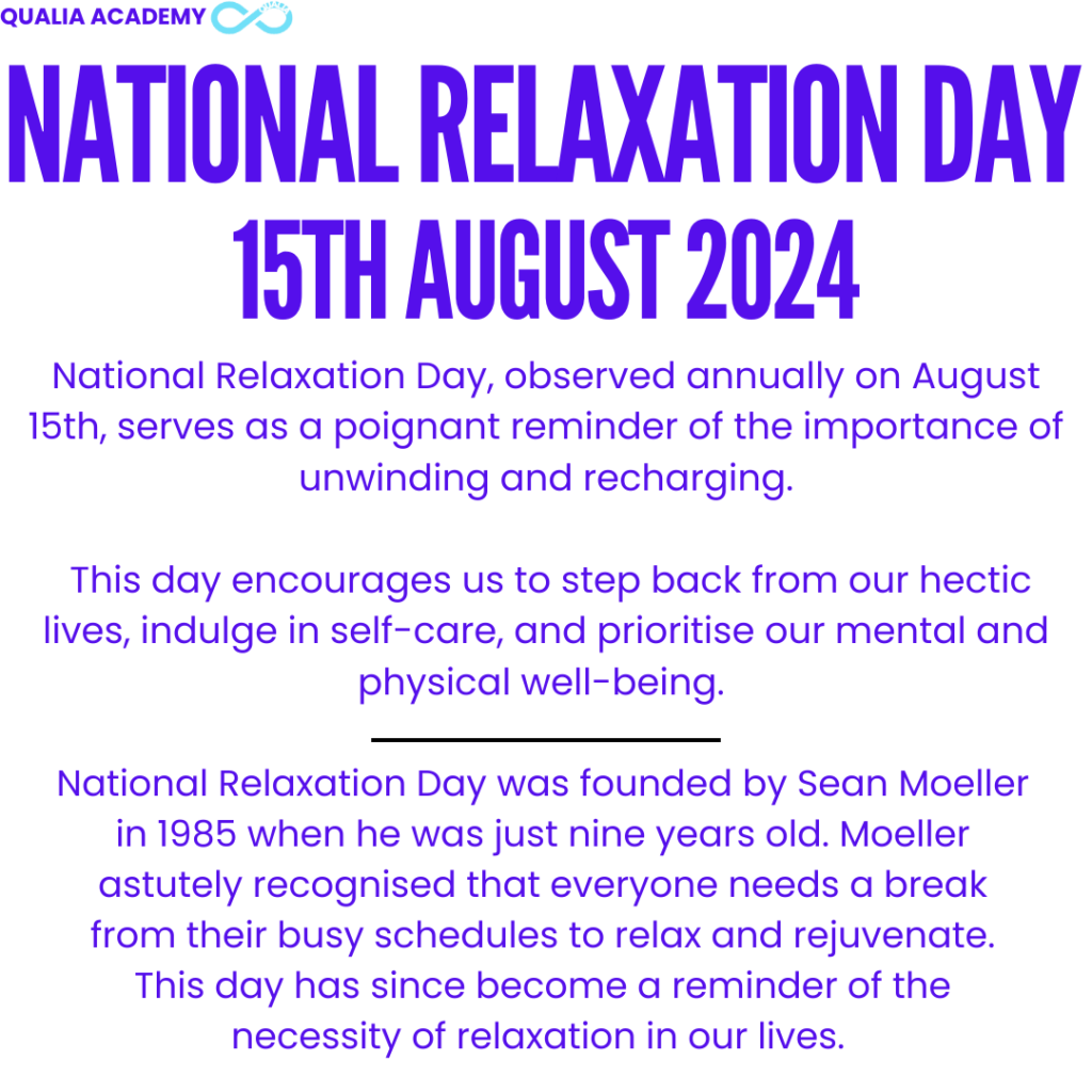 Relaxation day image of information from the first section of the blog along with the date and title.