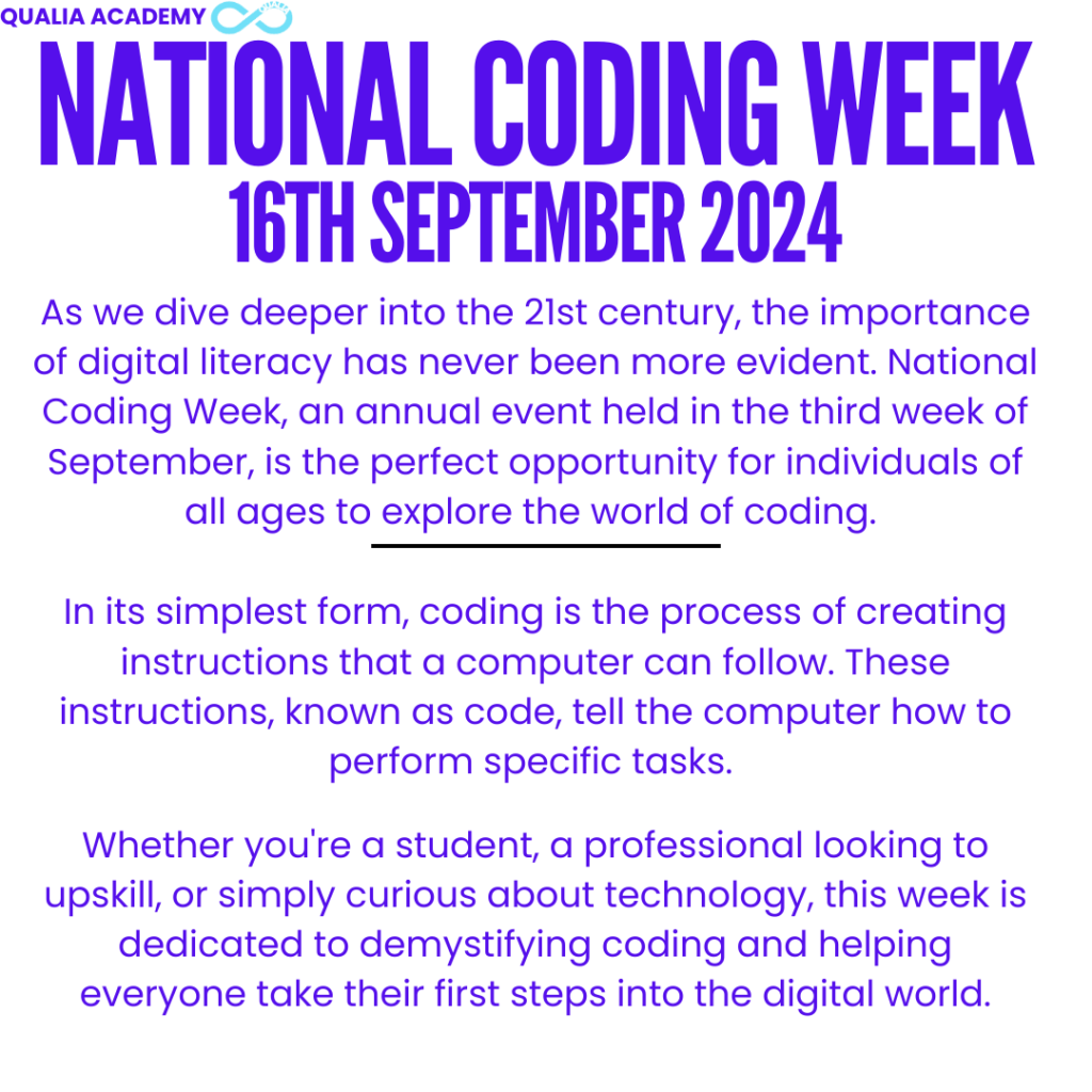 Coding Week image of information from the first section of the blog along with date and title.