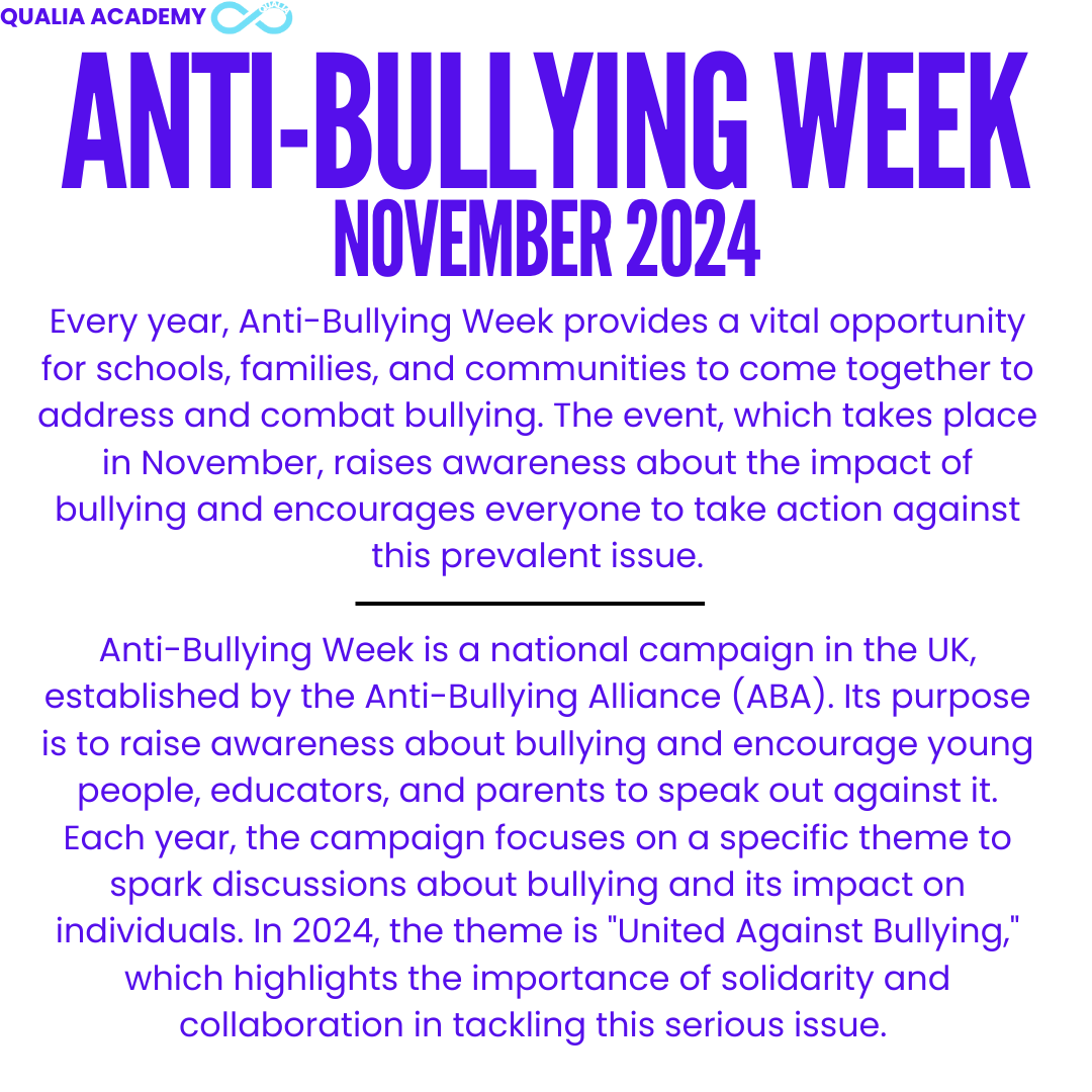 Anti Bullying week image of information in the first section of the blog along with date and title.