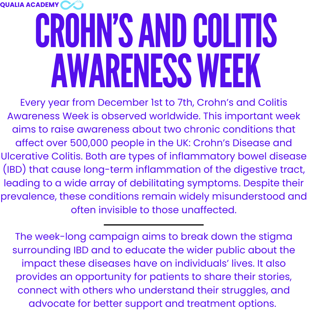 Crohn's and Colitis Awareness Week image of information from the first section of the blog along with date and title.