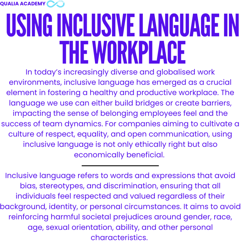 Inclusive Language in The Workplace image of information in the first section of the blog along with the date and title.