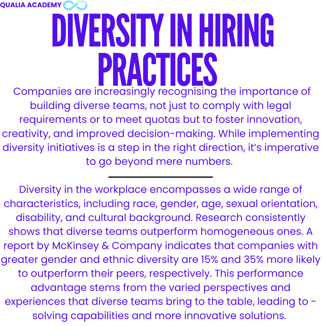 Diverse hiring practices image of information from the first section of the blog along with the date and title.