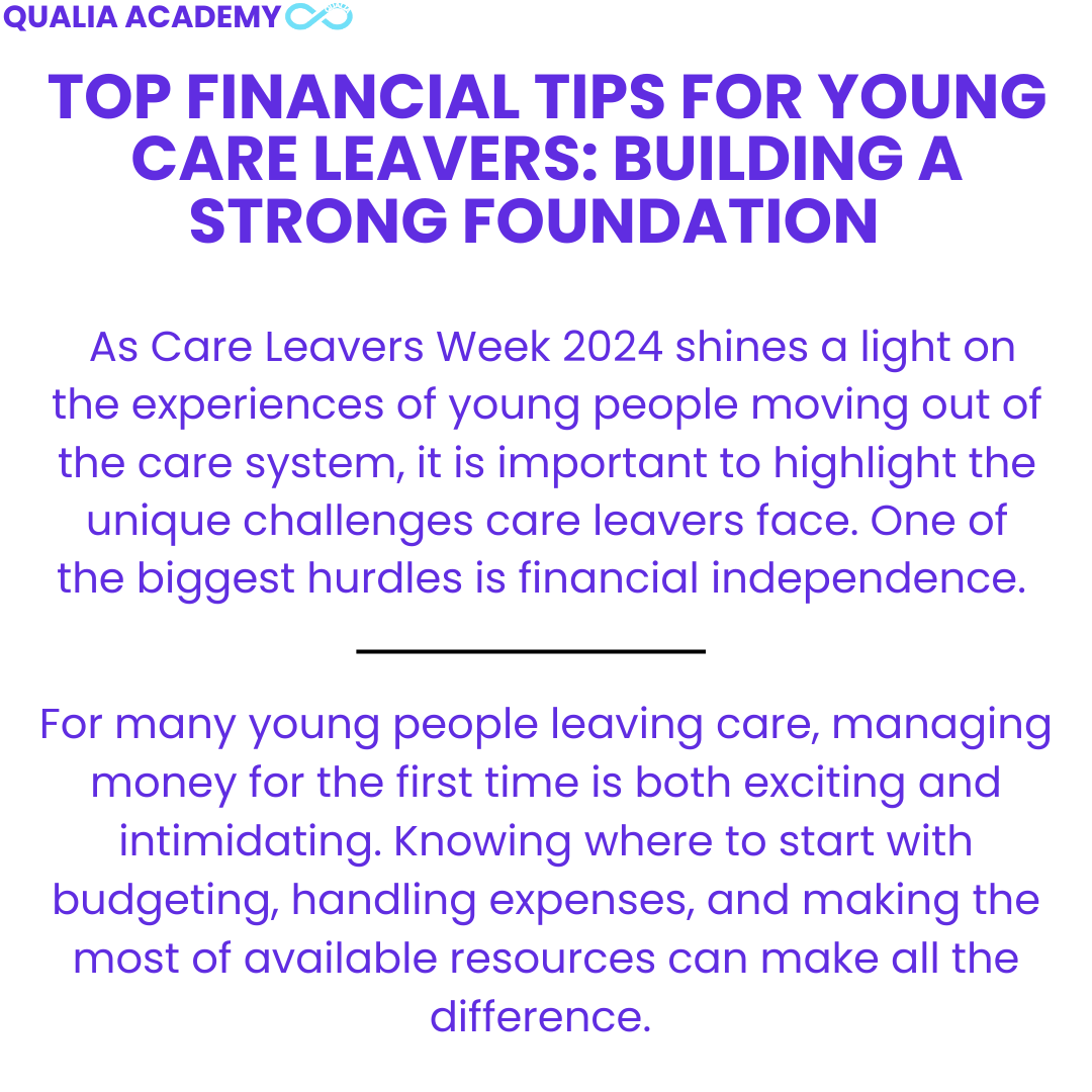 Financial tips for young care leavers image of information from the first section of the blog.