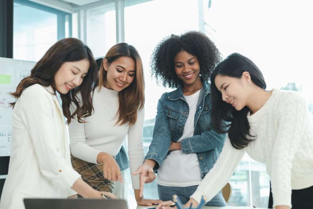 Group coming up with inclusive workplace strategies.