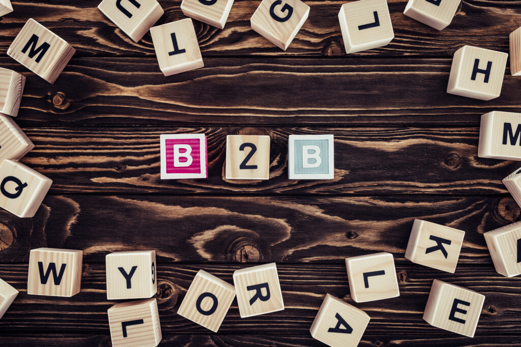 Image of B2B on wooden cubes for digital marketing for B2B.