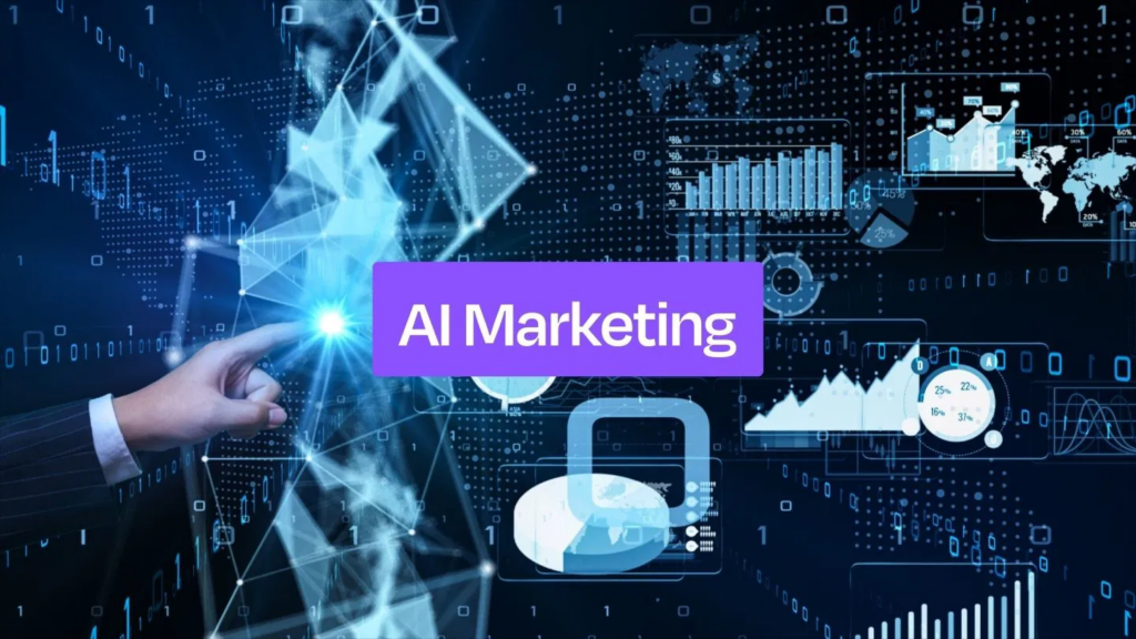UK Apprenticeships. A collage of different data with the text 'AI Marketing' written over it on a purple block