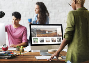 Woman content repurposing her blog to a video.