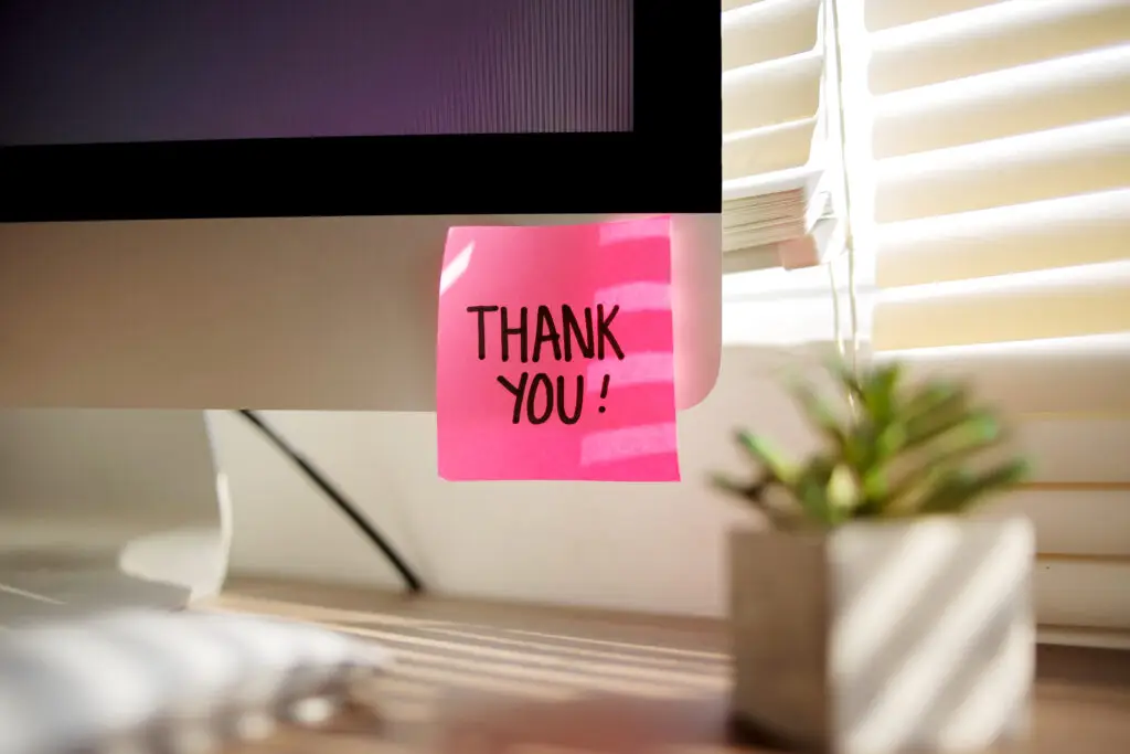 Image of a thank you note on laptop